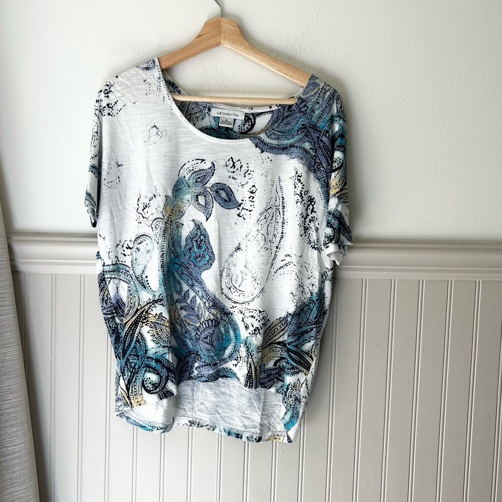 Paisley Shirt Small Blue and White Paisley Short sleeve shirt Liz Claiborne